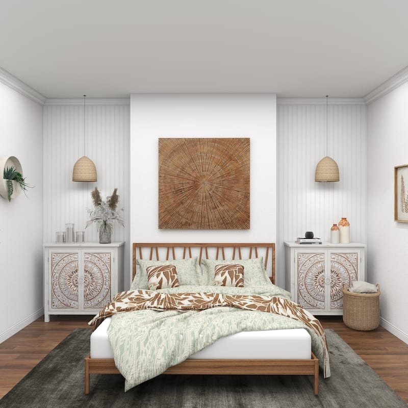 Brown Wood Handmade Carved Radial Starburst Home Wall Decor