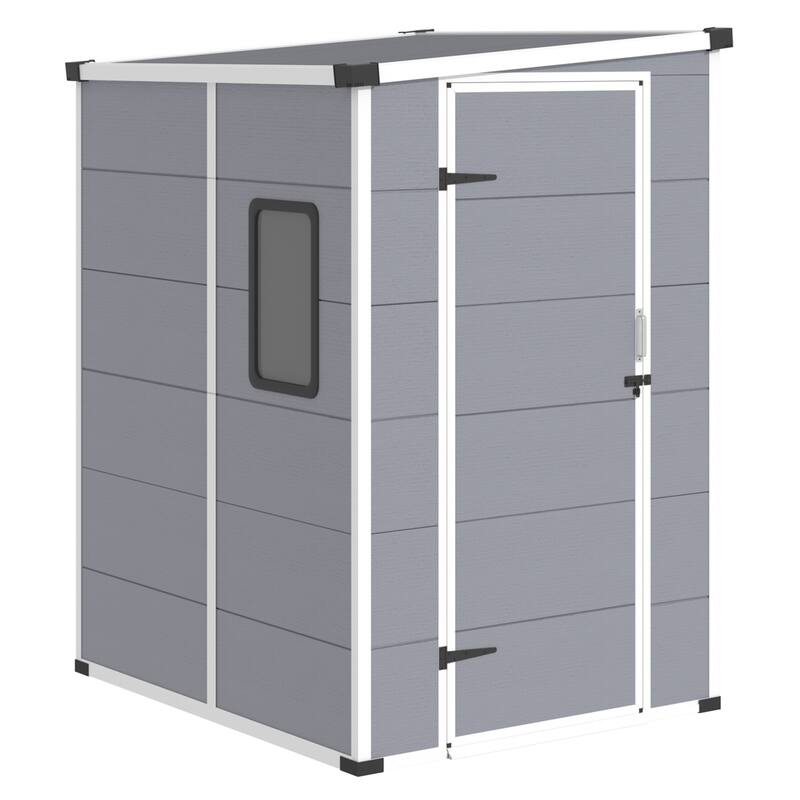 5' x 4' Outdoor Storage Shed with Built-In Floor, Lockable Double Doors & Sloped Roof, Light Gray - 5' x 4'