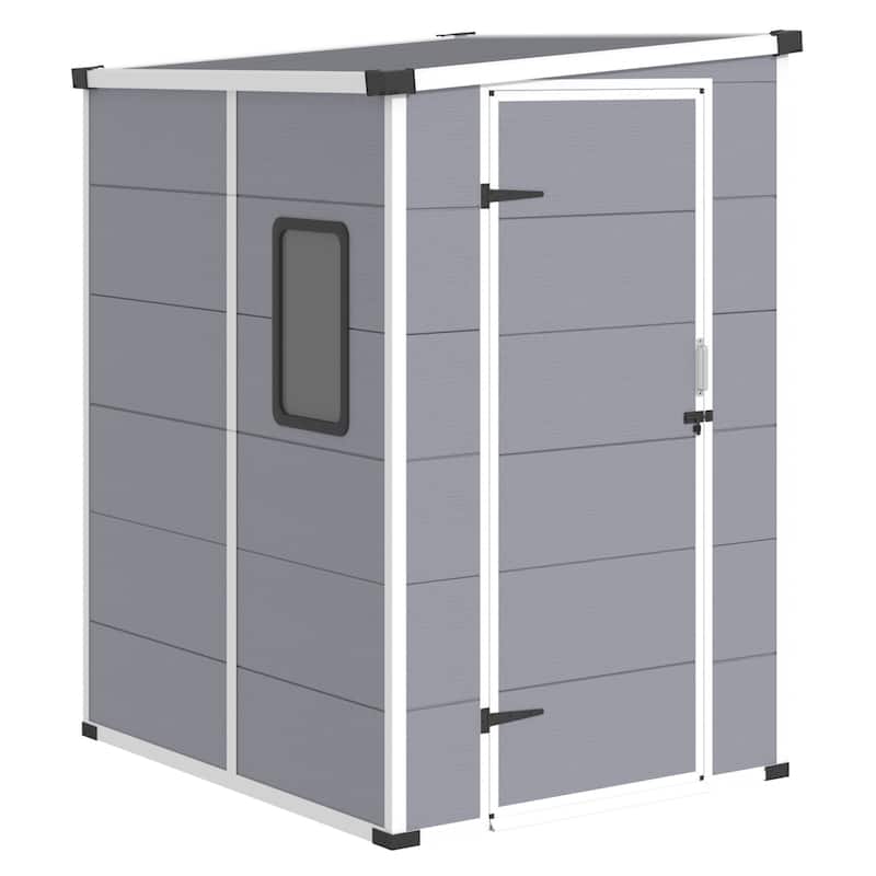 Erommy Outdoor Storage Shed with Built-In Floor, Lockable Double Doors & Sloped Roof