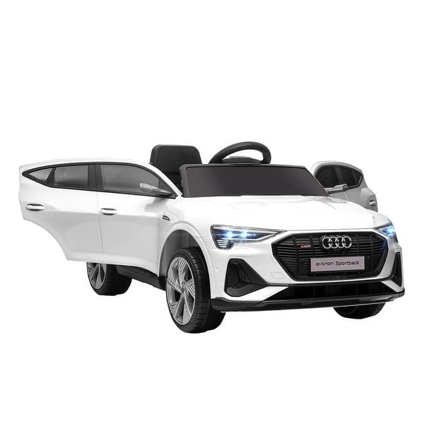 slide 2 of 10, Audi E-Tron 12V Electric Kids Ride-On Car with Remote Control, Suspension System, MP3 Music, LED Lights, and Safety Belt White