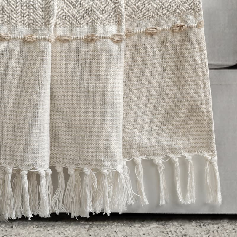 Lush Decor Herringbone Stripe Yarn Dyed Cotton Woven Tassel Throw Blanket