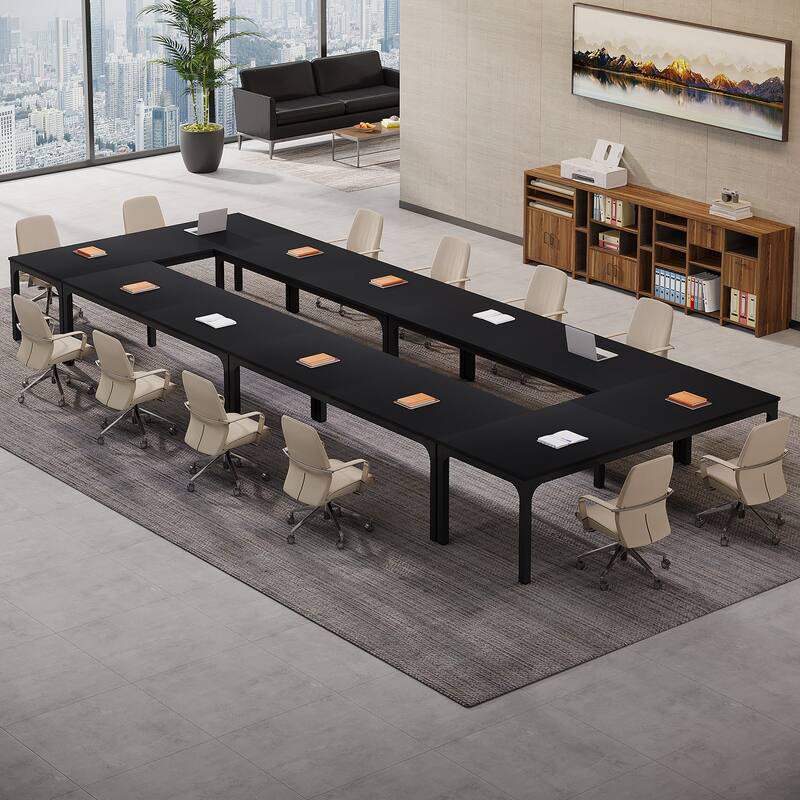 Modern Office 13FT Conference Table Set of 6, Large Rectangle Meeting Table, 78.74-Inch Long Business Seminar Table - Blackx6