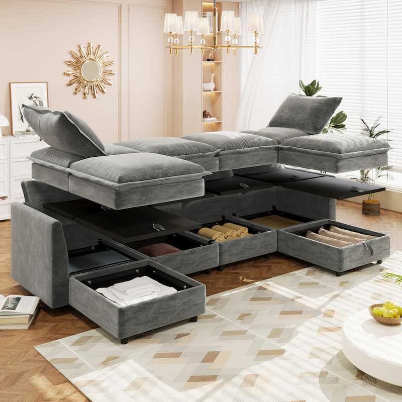 Christopher Knight Home 126" Modular Sectional Sofa with Storage - 126" x 63" x 35"