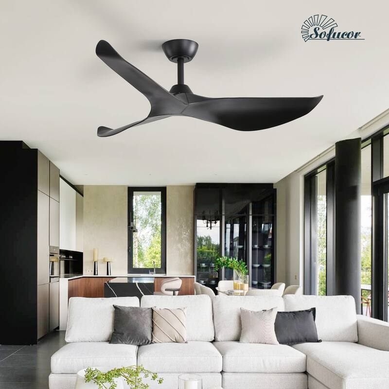 Sofucor 38"/52" Farmhouse Style Wood Walnut / ABS Blades Ceiling Fan With Lights and Remote Control, Dimmable LED Optional - 38"-Without Light - Black with Black ABS Blades