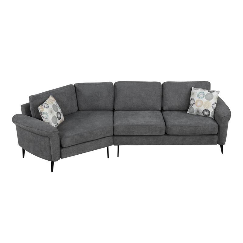 111" Chenille Curved 3-Seater Sofa with Removable Patterned Pillows
