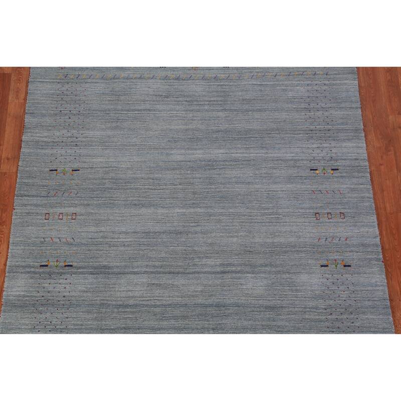 Hand Knotted Oriental 100% Wool Carpet Tribal Stripe Greys & Charcoal Gabbeh Area Rug - 8' 4'' X 5' 11''