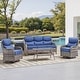 preview thumbnail 35 of 189, Pocassy Outdoor Wicker Sofa with Swivel Chair Fire Pit Table Furniture Set. Gray Wicker & Blue Cushion - 4 Pieces Sofa Siwvel Chair with Coffee Table
