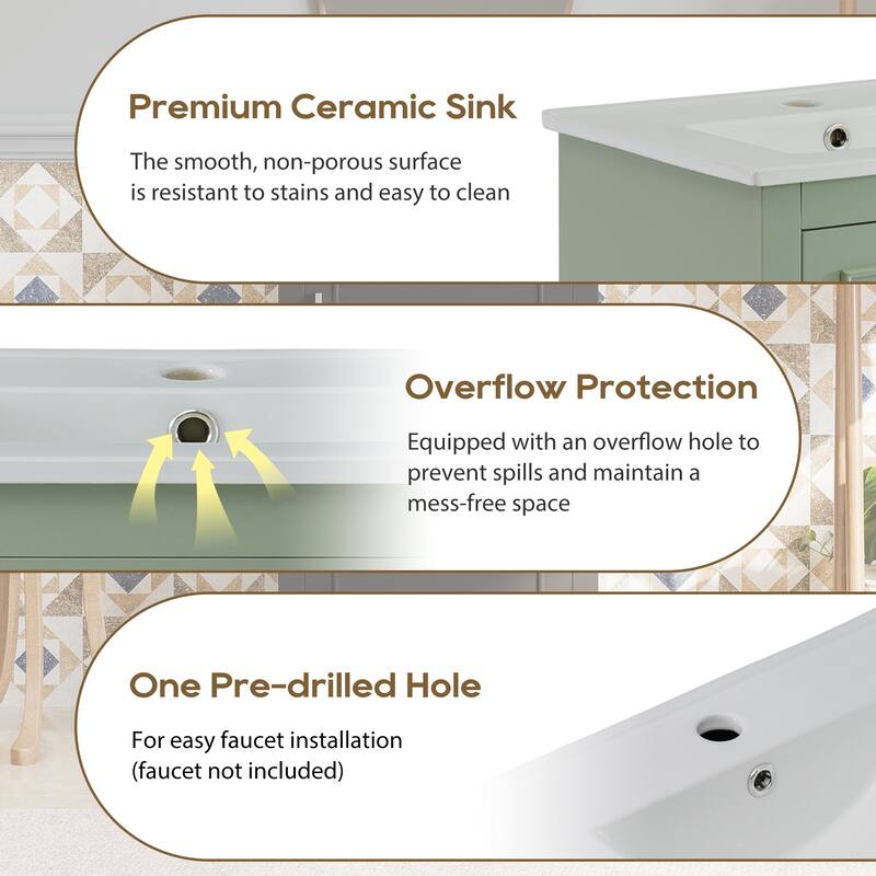 20" Modern Bathroom Vanity with Ceramic Sink, Soft-Close Door & Storage Shelf -Space-Saving Design.