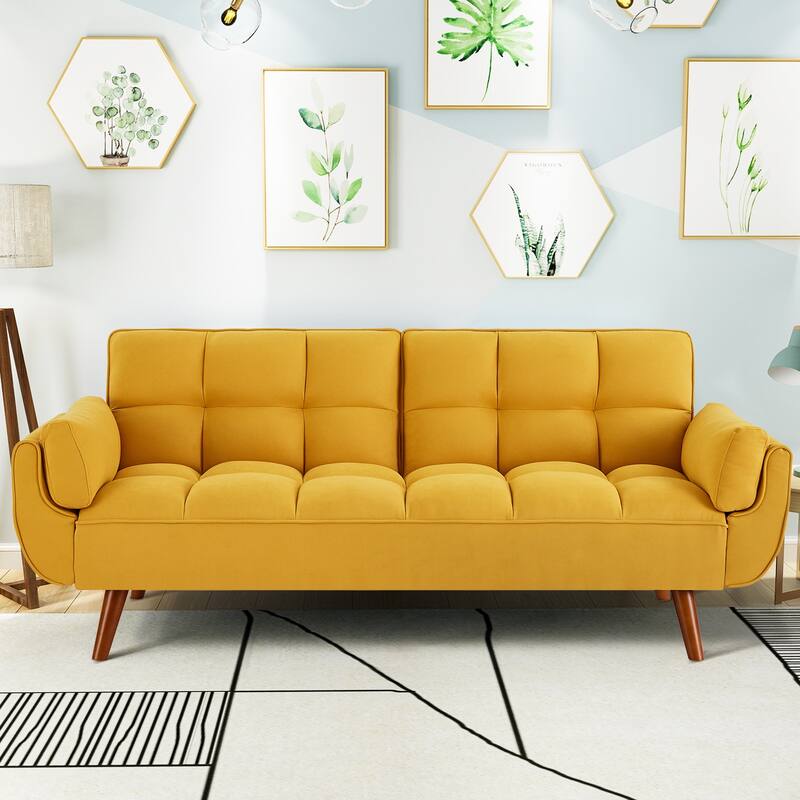 75.39" Futon Sofa Bed, Convertible Folding Futon Couch Recliner Lounge For Living Room With 2 Pillow/Armrest