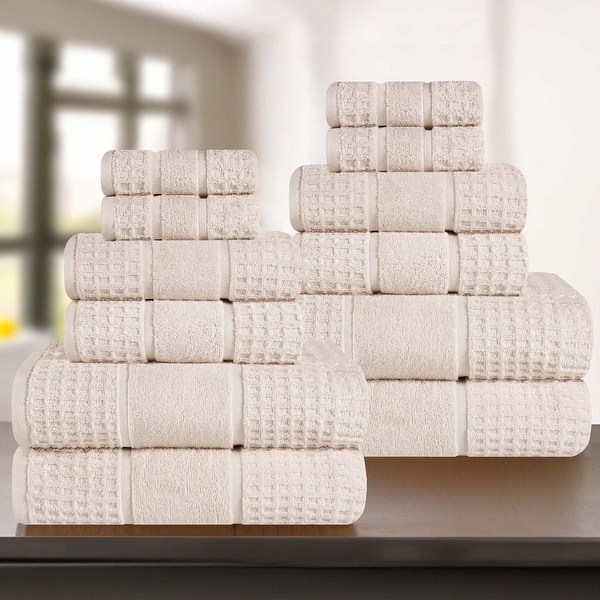 Superior Napa Zero Twist Cotton Waffle 12 Piece Bathroom Towel Set - Ivory