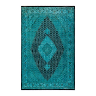 Overton Hand Knotted Wool Vintage Inspired Modern Contemporary Overdyed Blue Area Rug - 6' 6" x 10' 1"