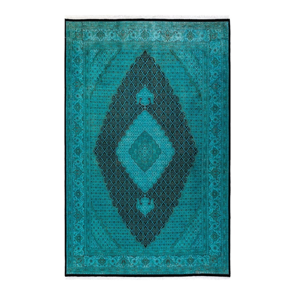 Overton Hand Knotted Wool Vintage Inspired Modern Contemporary Overdyed Blue Area Rug - 6' 6" x 10' 1"