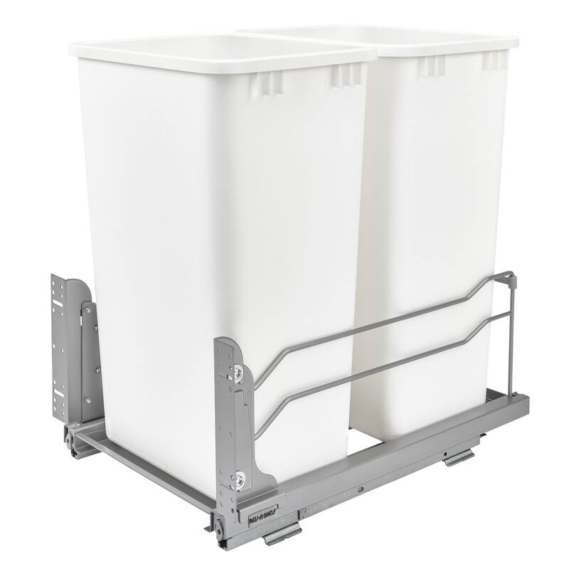 Rev-A-Shelf Double Pullout Trash Cans 50 qt. with Soft-close, 53WC-2150SCDM-211 - Silver - 14.75"W x 22.25"D x 22.88"H