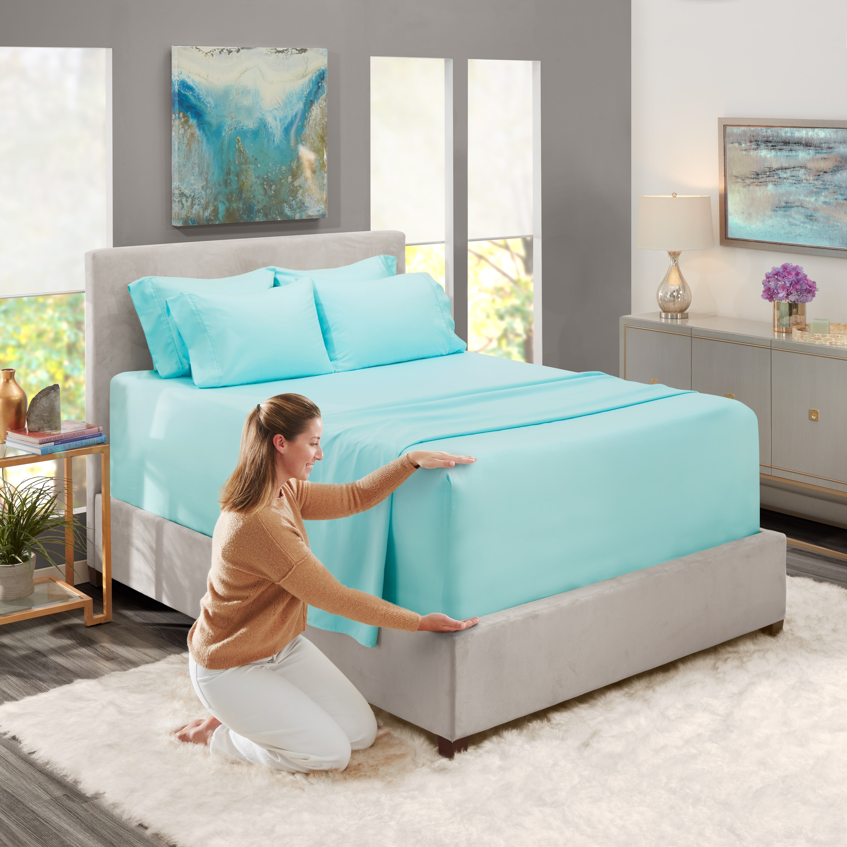 Super Soft Extra Deep Pocket Bed Sheet Set with Oversize Flat - On