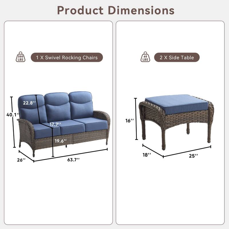 Pocassy Outdoor Wicker Patio Sofa with Ottomans