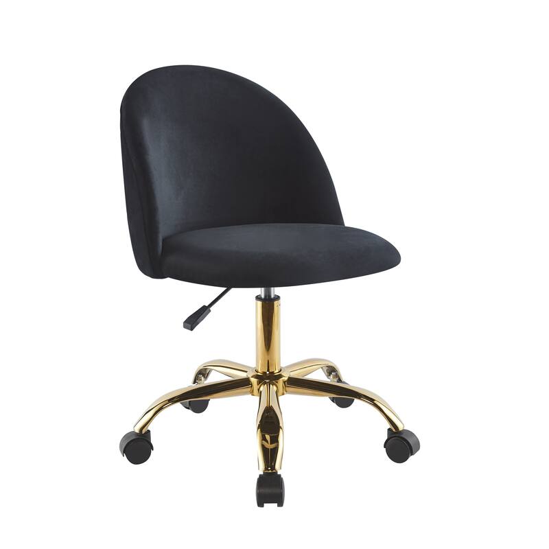 Porthos Home Hux Office Chair, Velvet Upholstery, Gold Chrome Legs - Black