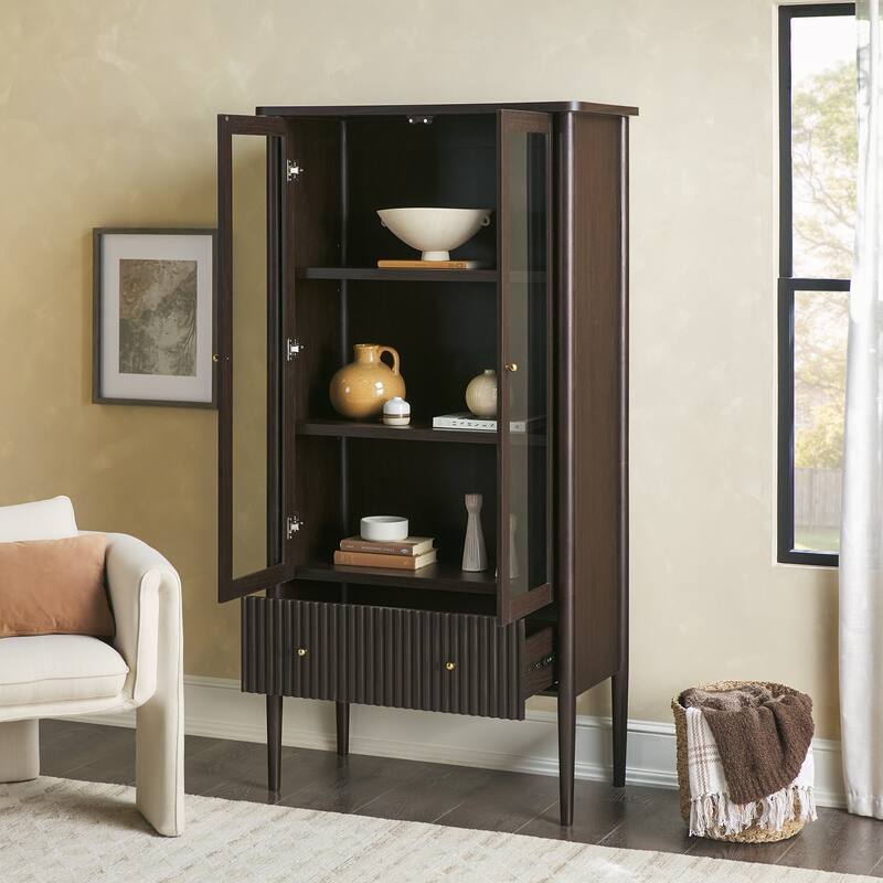 Walker Edison Modern Fluted Glass Bookshelf Cabinet