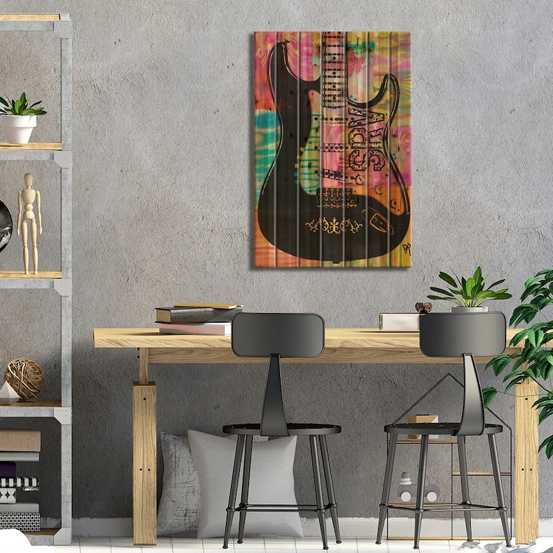 SRV Guitar Print On Wood by Dean Russo - Multi-Color