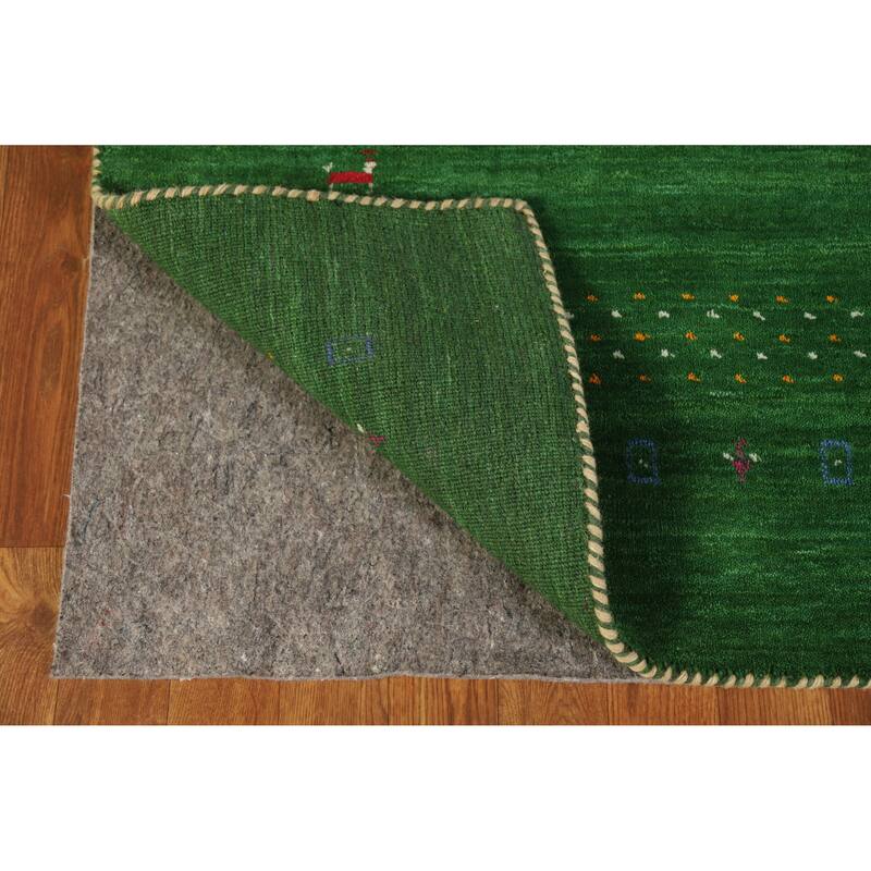 Green Gabbeh Oriental Rug Hand-Knotted Wool Carpet - 5'0" x 7'6"
