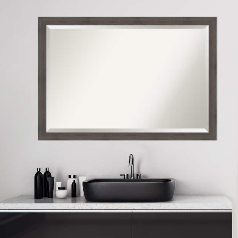 Beveled Wood Bathroom Wall Mirror - Hardwood Chocolate Narrow Frame - Hardwood Chocolate Narrow