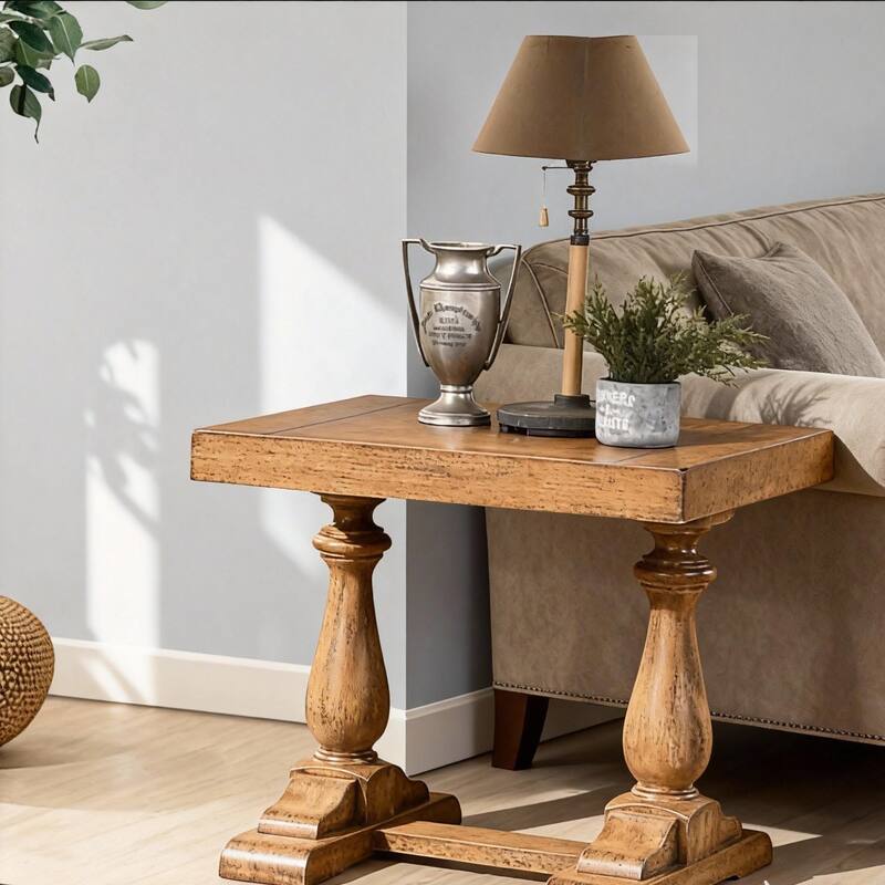 Rossetta Medieval Transitional Style Distressing Wooden Finish End Table, for Living Room