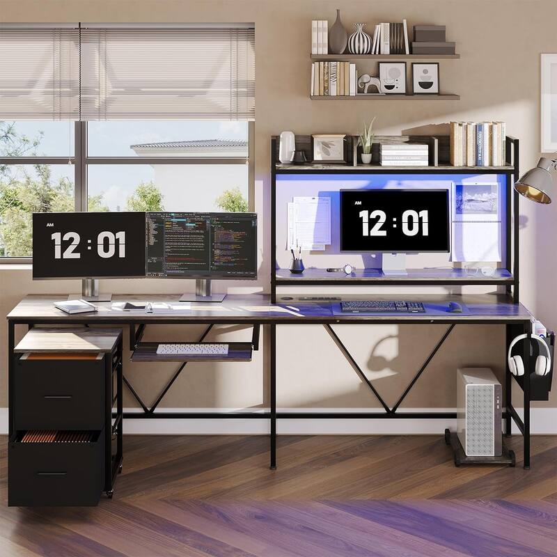 Reversible L Shaped Gaming Desk Power Outlet LED Light