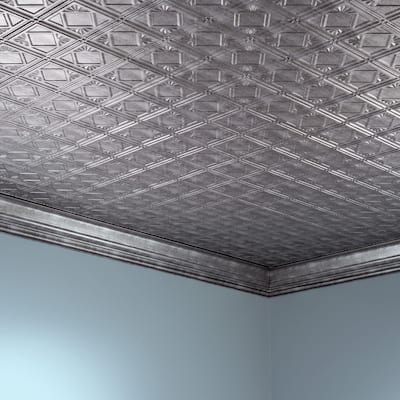 FASÄDE Traditional Style 4 Decorative Vinyl 2ft x 4ft Glue Up Ceiling Panel in Crosshatch Silver (5 Pack)