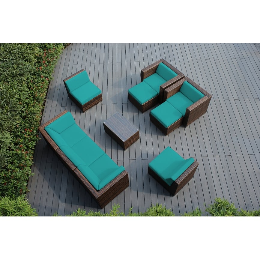 Ohana Outdoor Patio 10 Pc Mixed Brown Wicker Seating Set with Cushions - No Assembly