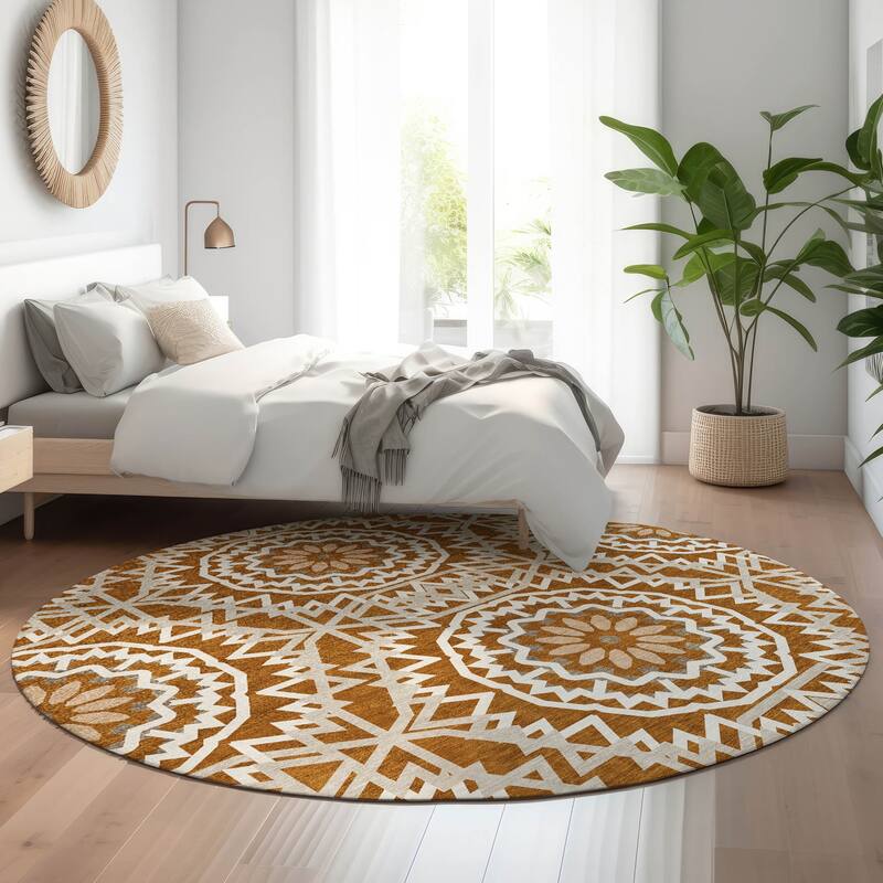 Premium Washable Super Soft Boho Global Mayfield Rug - Paprika - 8' x 8' - Round