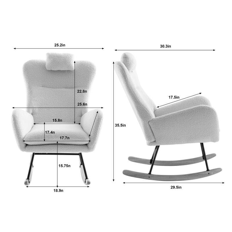 Rocking Chair Nursery, Modern Rocking Armchair w/Headrest, Comfy Wingback Rocker Glider Chair