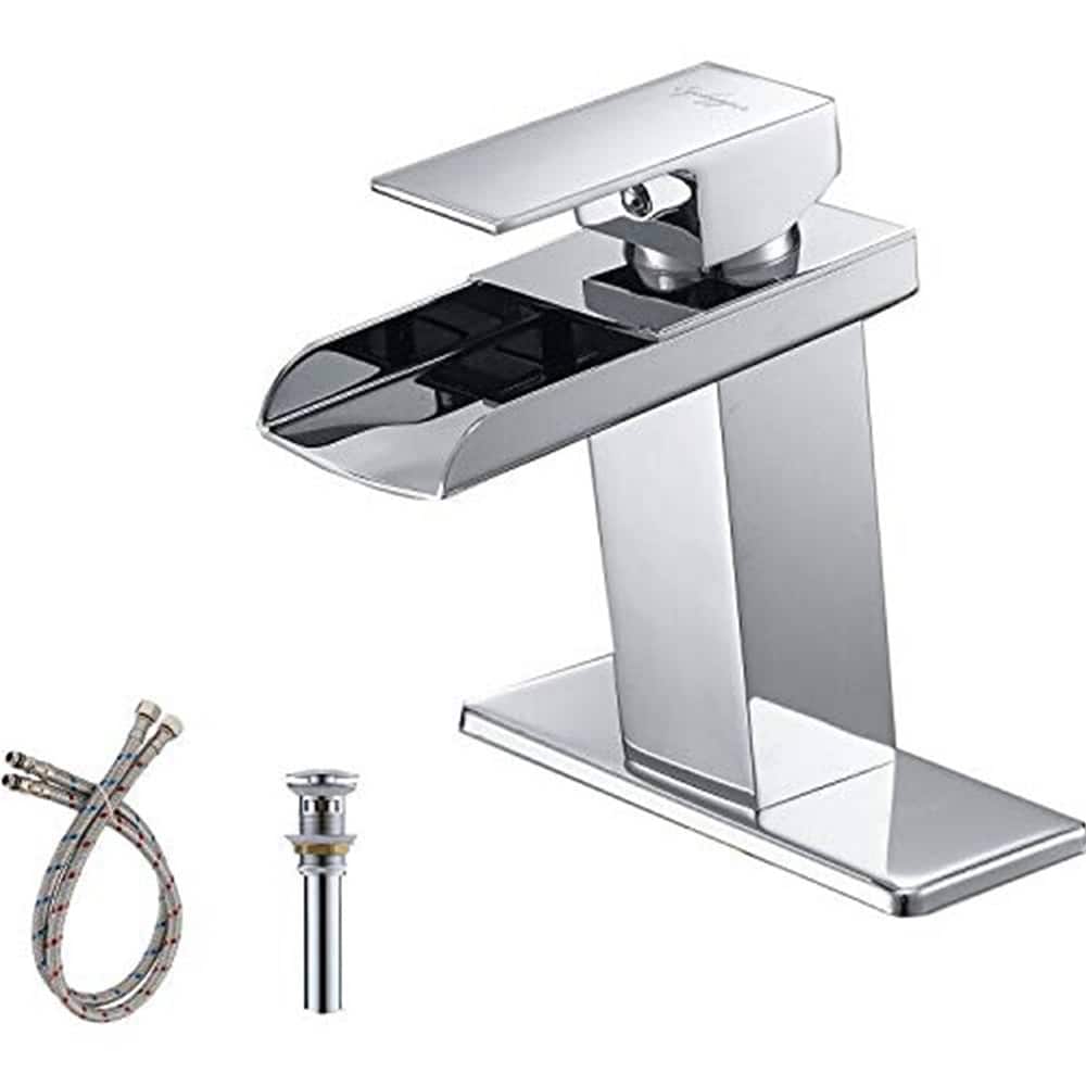 Single Handle Bathroom Faucet With Drain Assembly Waterfall Bathroom Sink Faucets Single Hole Basin Vanity Taps With Deck Plate