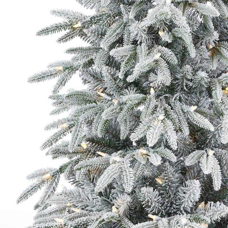 Shadow Woods Flocked Spruce Artificial Tree 9ft, Pre-Lit 600 Warm White LED Lights, 1541 PE/PVC 1541 Tips