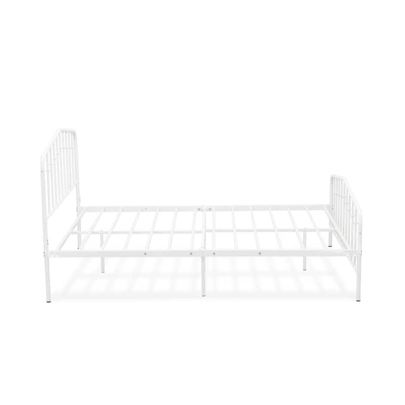 Queen Size Platform Bed - Modern Metal Bed Frame with Legs - White Finish