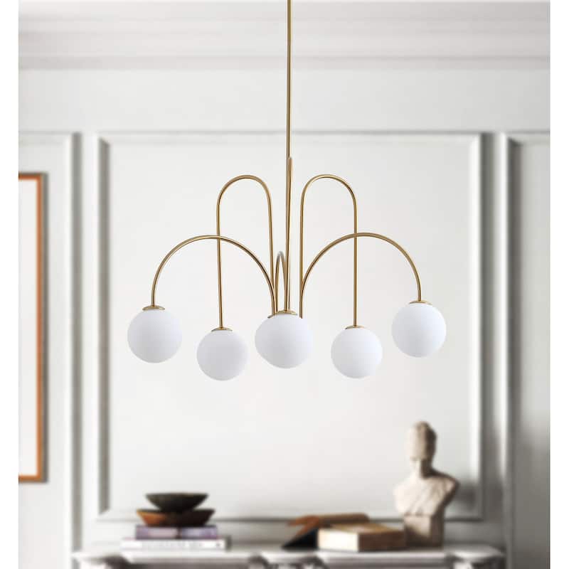 Modern Sputnik Gold 6-Light White Ball Glass Shade Pendant Lighting Fixture