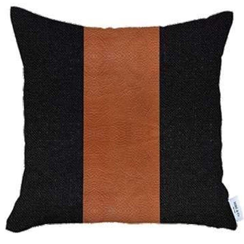 HomeRoots Set Of Four 18" X 18" Black And Brown Geometric Zippered Handmade Polyester Throw Pillow