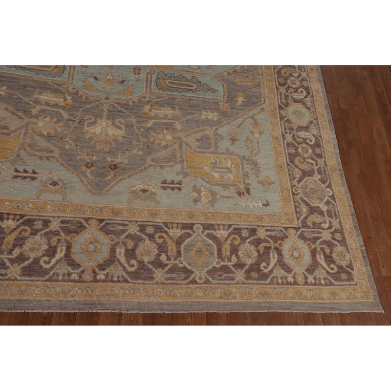 Vegetable Dye Oushak Turkish Rug Hand-Knotted Grey Wool Carpet - 8'2"x 10'1"