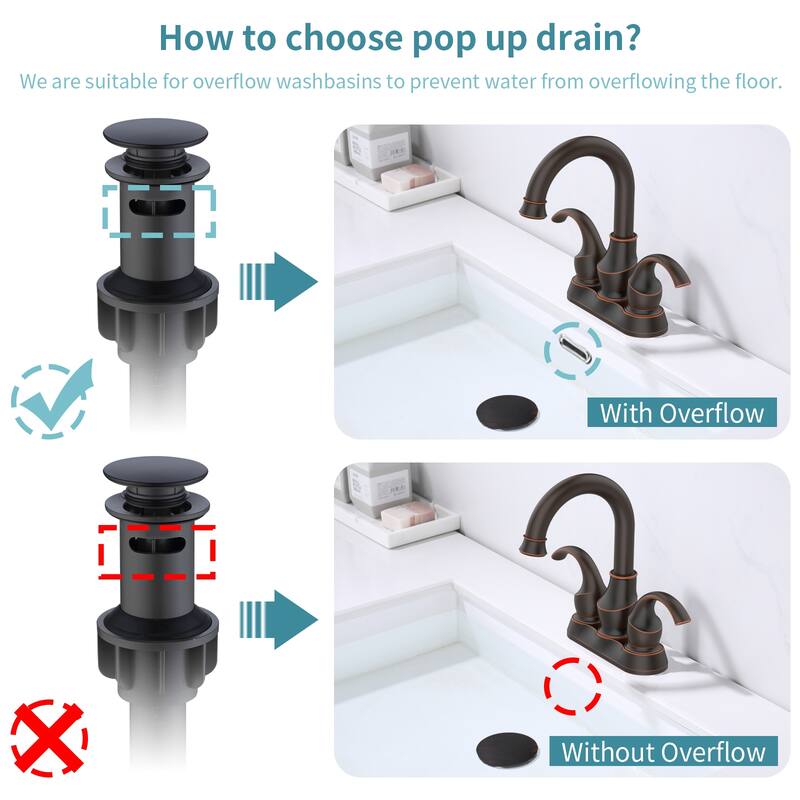 Modern 2 Handle 360 Degree Swivel Bathroom Vanity Sink Faucet with Pop Up Drain and Water Supply Hose, Aerator, Water Saving