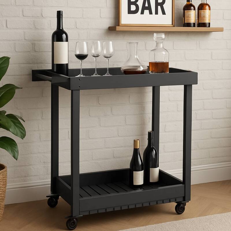 Heavy Duty Service Utility Cart with Wheels for Warehouse Garage Kitchen - N/A - Black