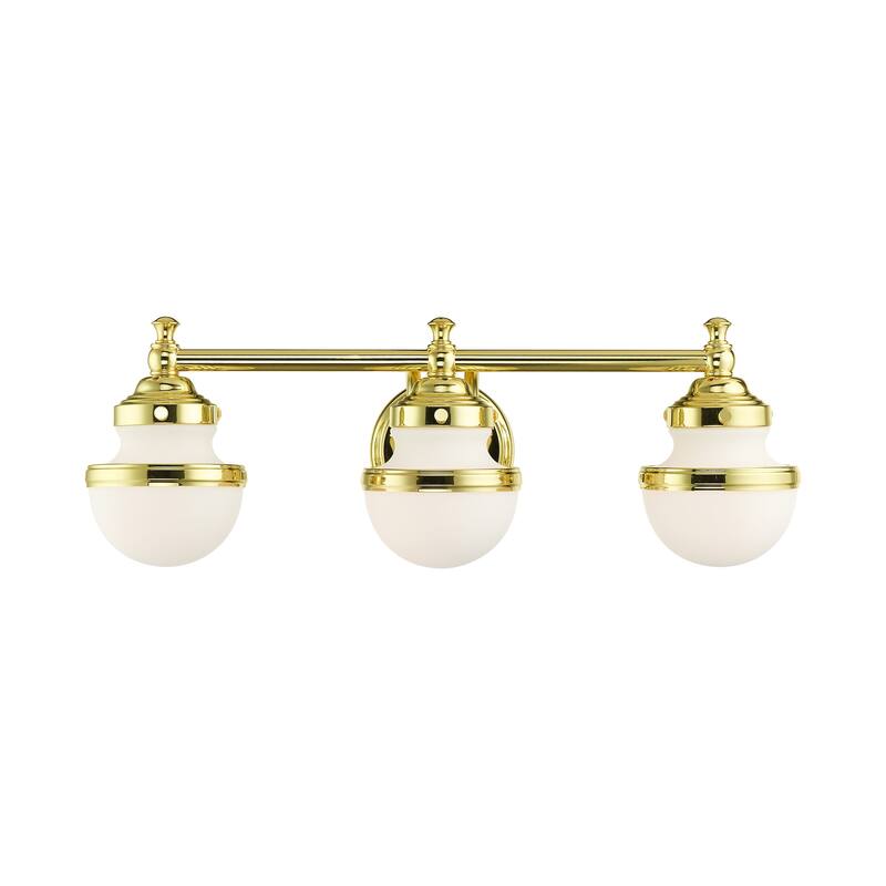 Livex Lighting Oldwick 3 Light 24" Wide Vanity Light with White Shade - Polished Brass