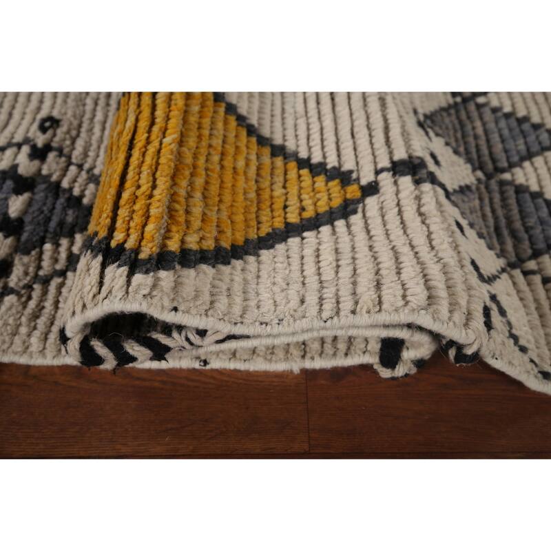 Geometric Moroccan Area Rug Hand-Knotted Wool Carpet - 6'8"x 11'0"