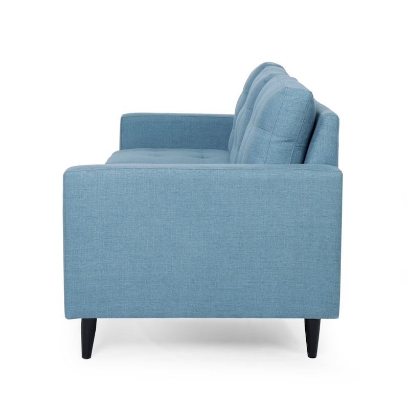 Contemporary Tufted Fabric 3-Seater Blue Sofa