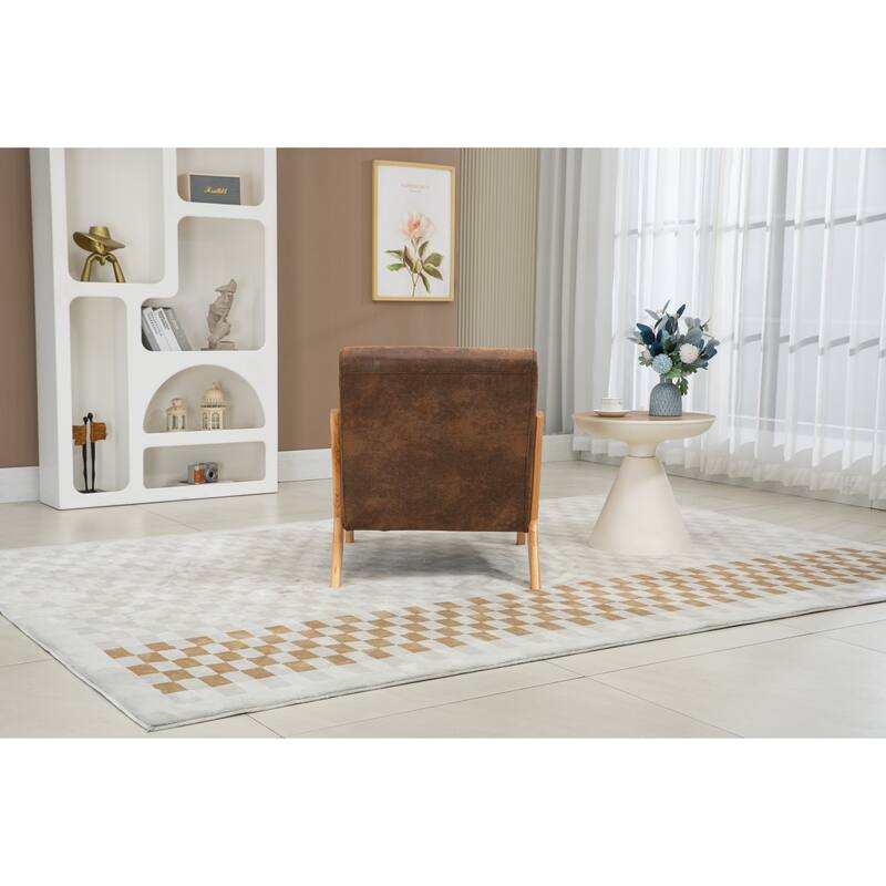 Upholstered Accent Chair with Lumbar Pillow, Living Room Chairs with Solid Wood Frame, Lounge Reading Armchair