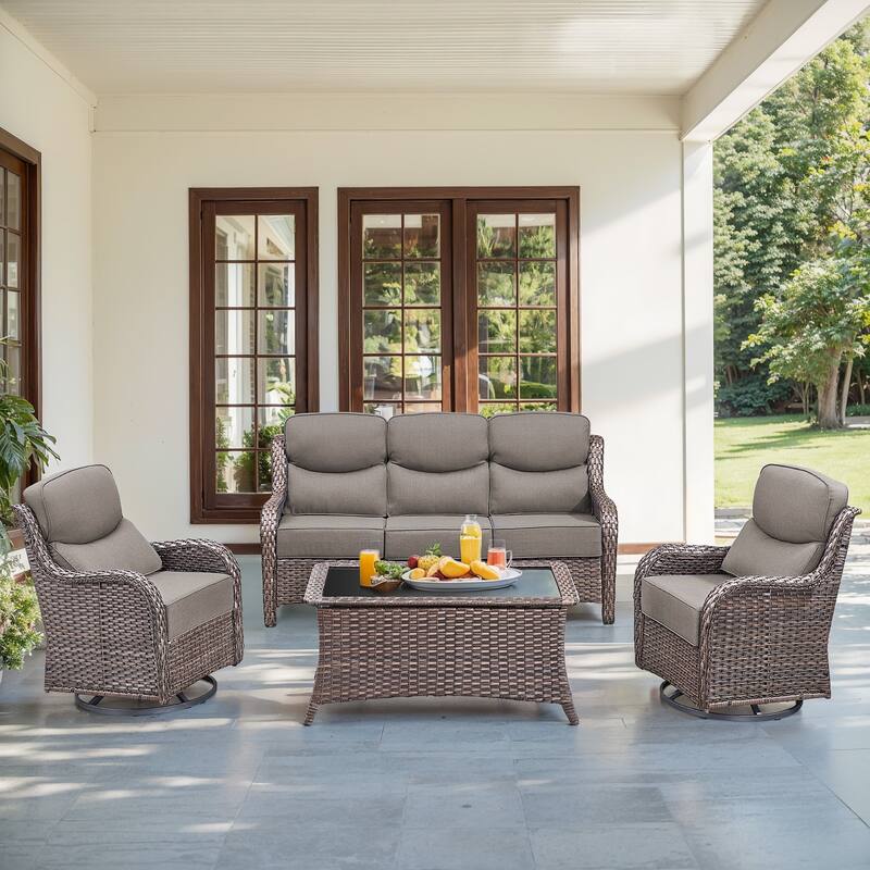Gymojoy 4-Piece Patio Furniture Set with Swivel Glider Chairs, 6-Inch Ultra-Plush Cushions & Water-Resistant Olefin Fabric