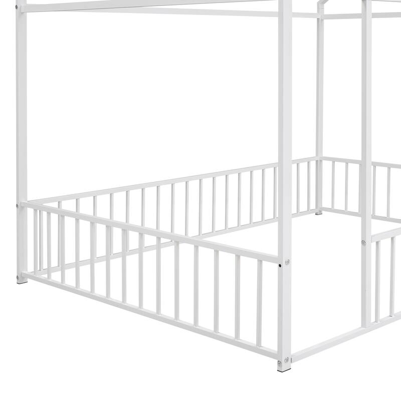 Kids' Twin/Full Metal House Bed Frame with Roof and Fence, Playful Sleep and Play Space, Sturdy Frame, Multiple Colors