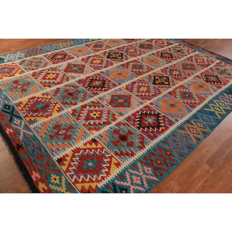 All-Over Kilim Oriental Area Rug Hand-Woven Reversible Wool Carpet - 8'4"x 11'4"