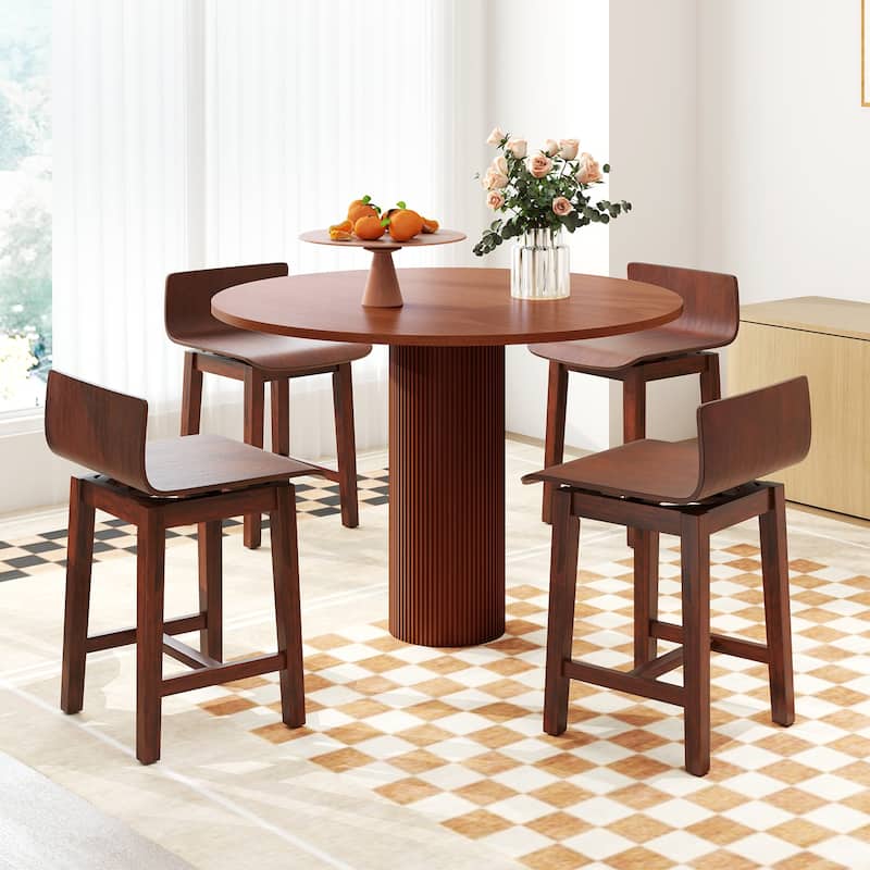 Gymax Swivel Dining Chair Set of 4 Farmhouse Wooden Kitchen Chairs