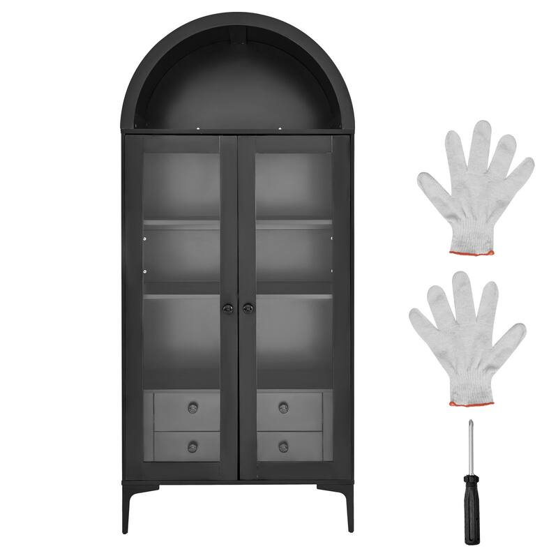 Black Tall MDF Display Cabinet with Adjustable Storage Shelves and Glass Doors for Living Room - 31.50” × 15.75” × 70.47”