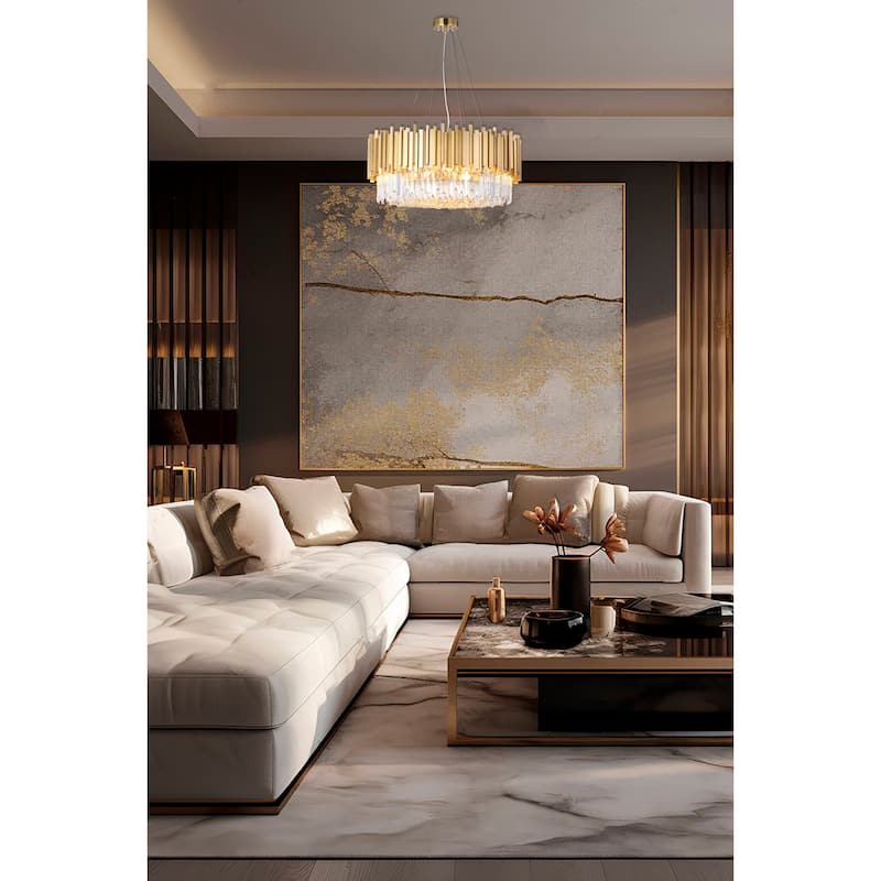 Transitional 12 Light Gold Metal Chandelier