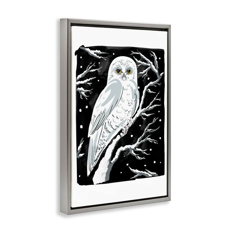 Stupell Forest Owl & Calm Snowfall Framed Floater Canvas Wall Art Design By Hannah Moren