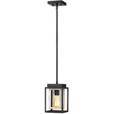 Black and Wood Tone Rustic Farmhouse Double Box Mini Pendant Island Light - 6"W